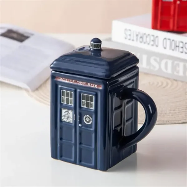 1pc 450ml Creative Police Box Mug Funny Ceramic Coffee Tea Cup with Gift Box Milk Drink Breakfast Cup Birthday Gift Mug with Lid 3