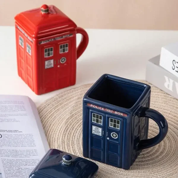 1pc 450ml Creative Police Box Mug Funny Ceramic Coffee Tea Cup with Gift Box Milk Drink Breakfast Cup Birthday Gift Mug with Lid 4