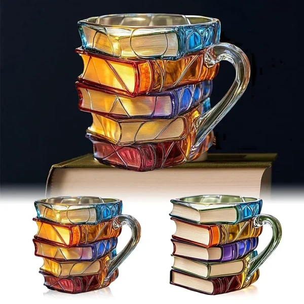 Painted Book Mug 300ml 3D Painted Guitar Coffee Cup Book Coffee Mug Unique Colorful Resin Books Stack Coffee Cup Collection Gift 2