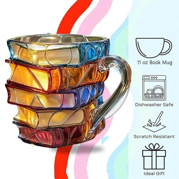 Painted Book Mug 300ml 3D Painted Guitar Coffee Cup Book Coffee Mug Unique Colorful Resin Books Stack Coffee Cup Collection Gift 3