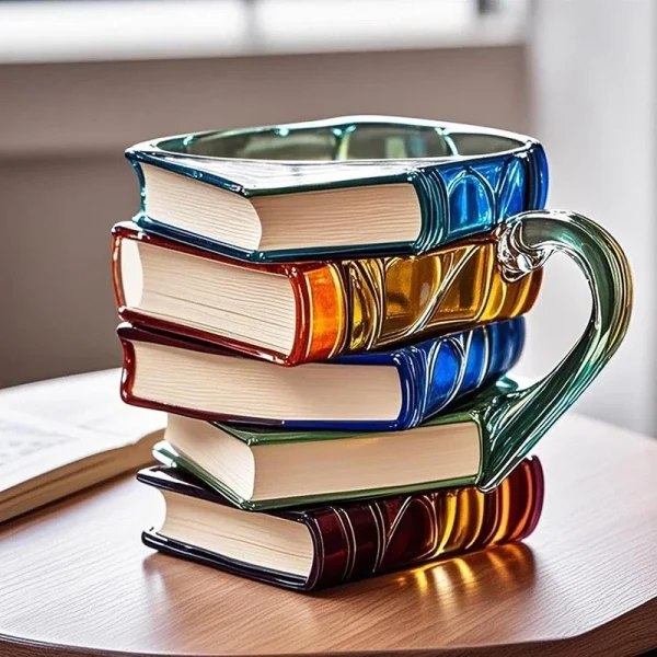Painted Book Mug 300ml 3D Painted Guitar Coffee Cup Book Coffee Mug Unique Colorful Resin Books Stack Coffee Cup Collection Gift 4