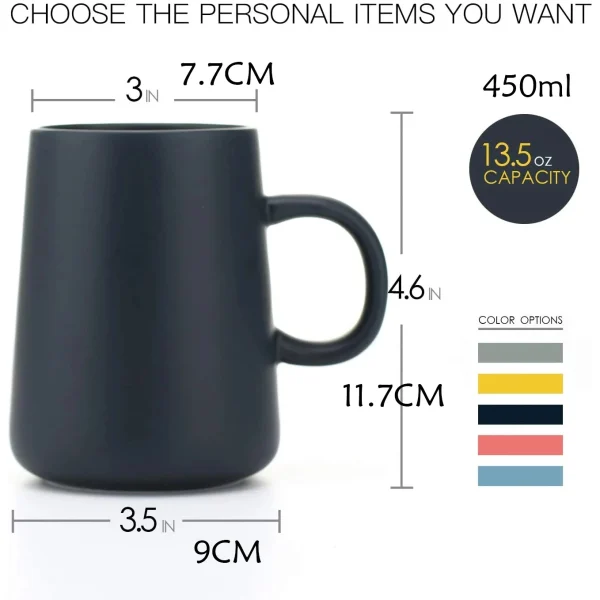 Ceramic Tea Cup Extra Large Mugs Coffee Cups Wide Ceramic Single color Frosted Big Coffee Mug Tea Cup With Spoon 450ML 2