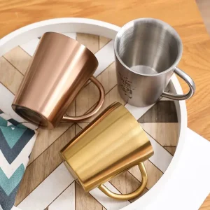 300ml Double-Layer Water Cup Home Dining Drinkware Mugs 304 Stainless Steel Beer Cup Gold Sliver Coffee Mugs With Handle 1