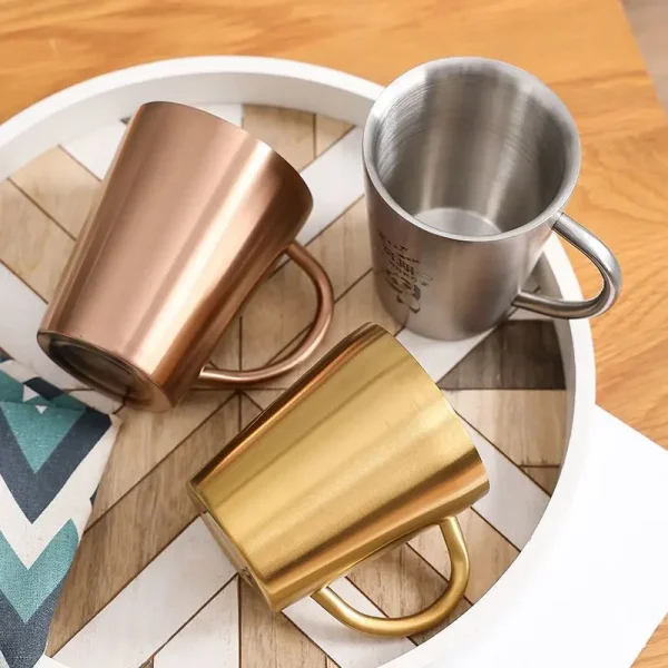 300ml Double-Layer Water Cup Home Dining Drinkware Mugs 304 Stainless Steel Beer Cup Gold Sliver Coffee Mugs With Handle 1