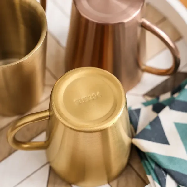 300ml Double-Layer Water Cup Home Dining Drinkware Mugs 304 Stainless Steel Beer Cup Gold Sliver Coffee Mugs With Handle 4