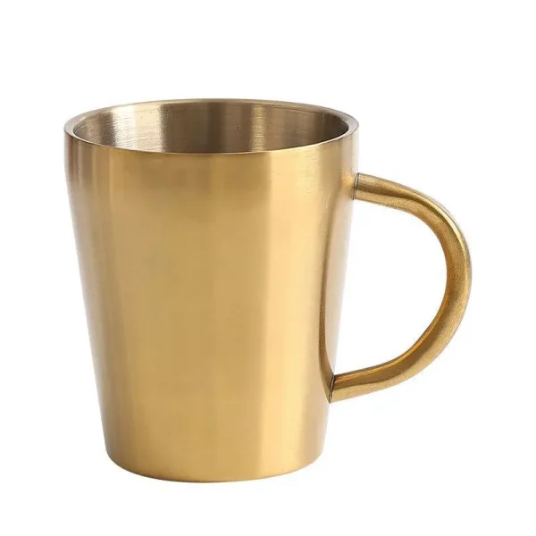 300ml Double-Layer Water Cup Home Dining Drinkware Mugs 304 Stainless Steel Beer Cup Gold Sliver Coffee Mugs With Handle 5