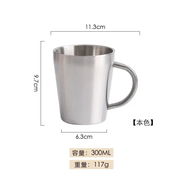 300ml Double-Layer Water Cup Home Dining Drinkware Mugs 304 Stainless Steel Beer Cup Gold Sliver Coffee Mugs With Handle 6