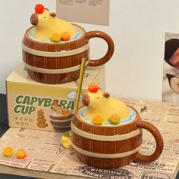 Capybara Mug with Lid Ceramic Coffee Cup Creative Cartoon Multi-Purpose Mugs for Kids Birthday Gift Cute Christmas Gift Cups 1