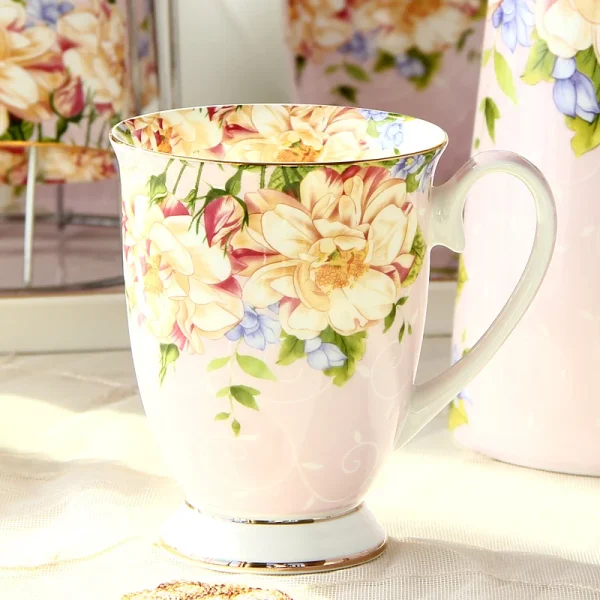 300ML, bone china ceramic coffee mug, tazas cafe floral painting, present creative ceramic tea cup, vintage tea ceremony 1