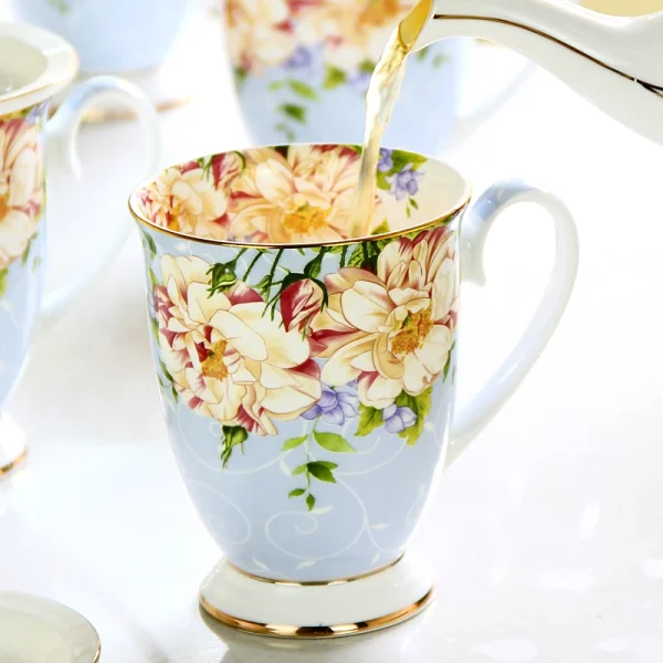 300ML, bone china ceramic coffee mug, tazas cafe floral painting, present creative ceramic tea cup, vintage tea ceremony 2