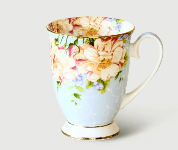 300ML, bone china ceramic coffee mug, tazas cafe floral painting, present creative ceramic tea cup, vintage tea ceremony 6