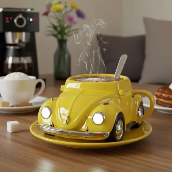 Beetle Shaped Coffee Mug, Handmade Novelty Fun Imaginative Beetle Car Shape Coffee Cup, Creative Gift for Beetle Lovers Suitable 1