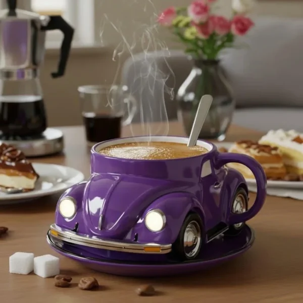 Beetle Shaped Coffee Mug, Handmade Novelty Fun Imaginative Beetle Car Shape Coffee Cup, Creative Gift for Beetle Lovers Suitable 3