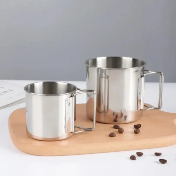 250/350/500ML  Camping Cup Portable Carabiner S Outdoor Water  Mug with Foldable Handle Kitchen DrinkwareStainless Steel 1