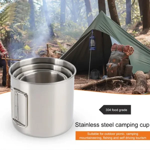 250/350/500ML  Camping Cup Portable Carabiner S Outdoor Water  Mug with Foldable Handle Kitchen DrinkwareStainless Steel 2