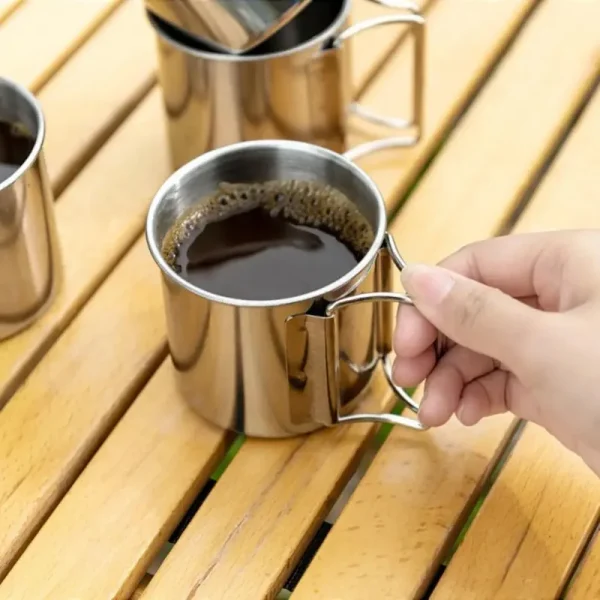 250/350/500ML  Camping Cup Portable Carabiner S Outdoor Water  Mug with Foldable Handle Kitchen DrinkwareStainless Steel 3