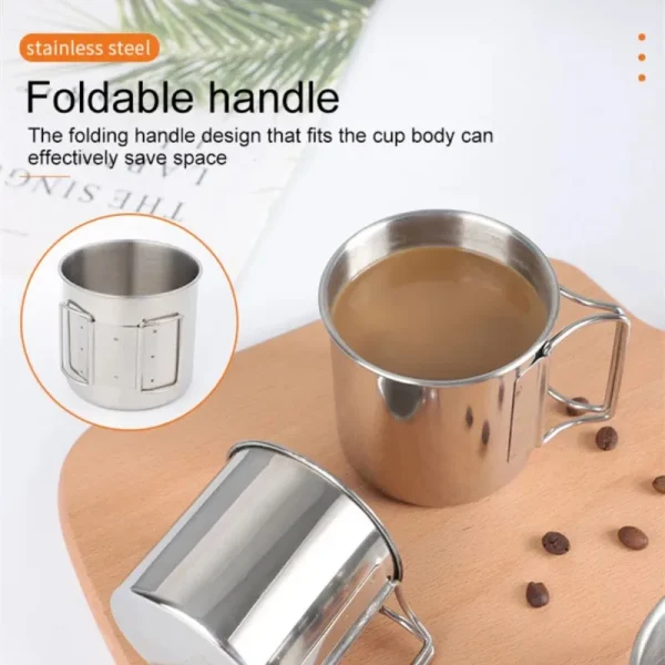 250/350/500ML  Camping Cup Portable Carabiner S Outdoor Water  Mug with Foldable Handle Kitchen DrinkwareStainless Steel 5