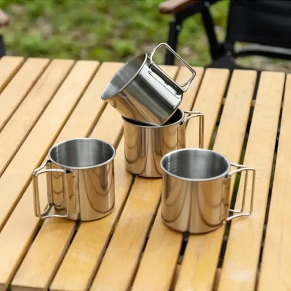 250/350/500ML  Camping Cup Portable Carabiner S Outdoor Water  Mug with Foldable Handle Kitchen DrinkwareStainless Steel 6