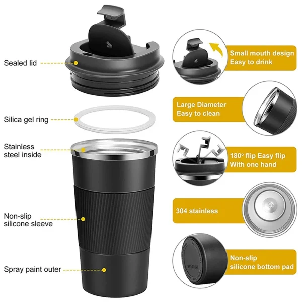 380ML/510ML Stainless Steel Coffee Cup Insulated Bottle Vacuum Flask with Lid Keep Drinks Hot or Cold Office Home Thermal Mug 5
