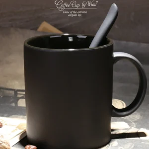400/420/450/520ml European Ceramic Black Matte Large Capacity Mug High End Creative Simple Matte Coffee Cup with Spoon Water Cup 1