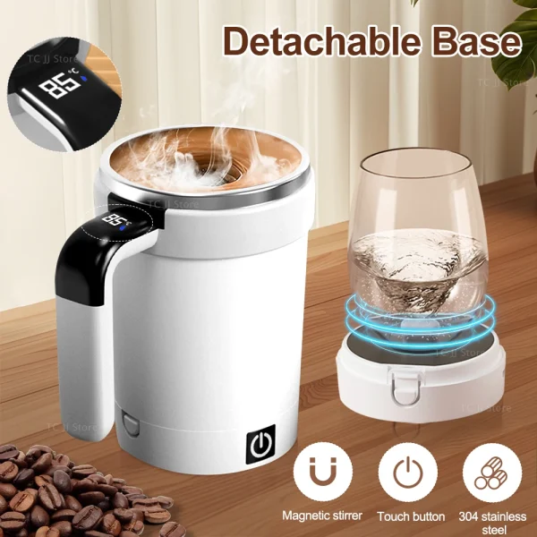Automatic Stirring Cup Rechargeable Electric Stirring Mugs Magnetic Mixer Stainless Steel Coffee Mug Rotating Magnetic Tumbler 1