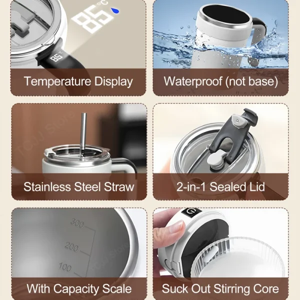 Automatic Stirring Cup Rechargeable Electric Stirring Mugs Magnetic Mixer Stainless Steel Coffee Mug Rotating Magnetic Tumbler 6
