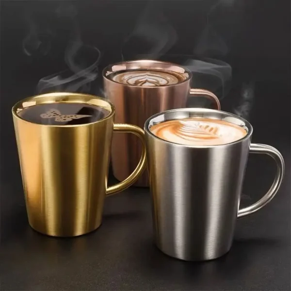 300ml Double-Layer Water Cup Home Dining Drinkware Mugs 304 Stainless Steel Beer Cup Gold Sliver Coffee Mugs With Handle 1