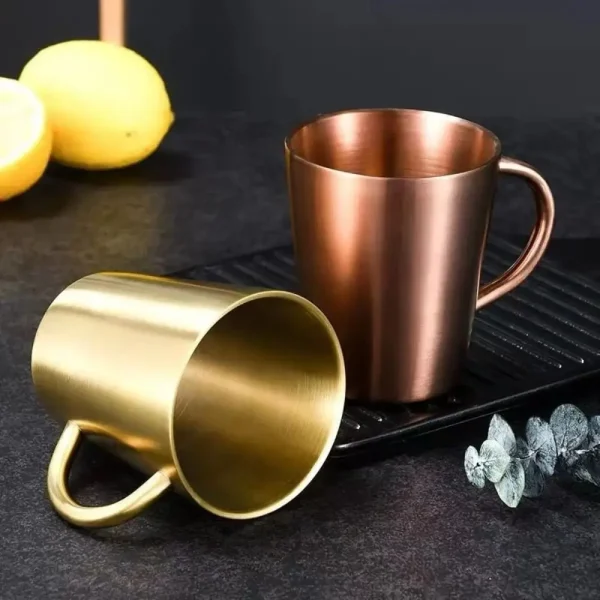 300ml Double-Layer Water Cup Home Dining Drinkware Mugs 304 Stainless Steel Beer Cup Gold Sliver Coffee Mugs With Handle 4