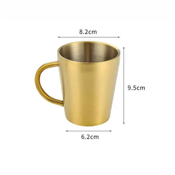 300ml Double-Layer Water Cup Home Dining Drinkware Mugs 304 Stainless Steel Beer Cup Gold Sliver Coffee Mugs With Handle 6