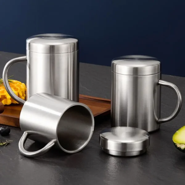 1Pcs Durable 200/300/400ML Stainless Steel Mug Drink Beer Tea Juice Anti-scalding Water Cup with Lid Double Layer Tea Cup 2