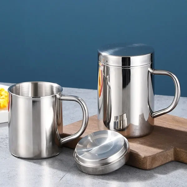 1Pcs Durable 200/300/400ML Stainless Steel Mug Drink Beer Tea Juice Anti-scalding Water Cup with Lid Double Layer Tea Cup 4
