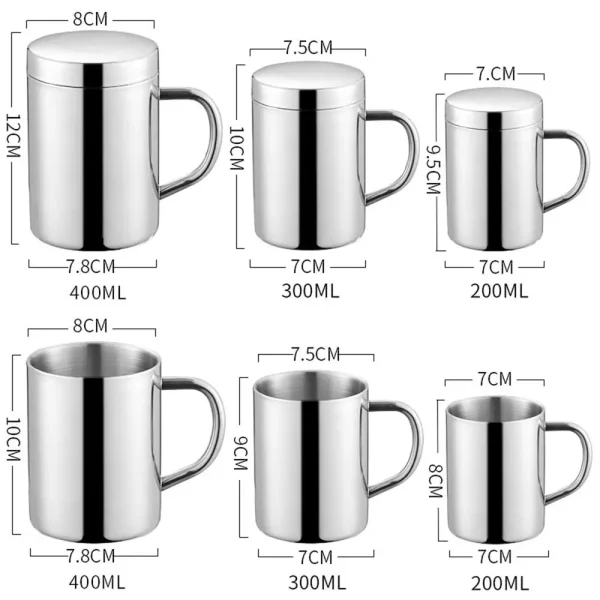 1Pcs Durable 200/300/400ML Stainless Steel Mug Drink Beer Tea Juice Anti-scalding Water Cup with Lid Double Layer Tea Cup 6