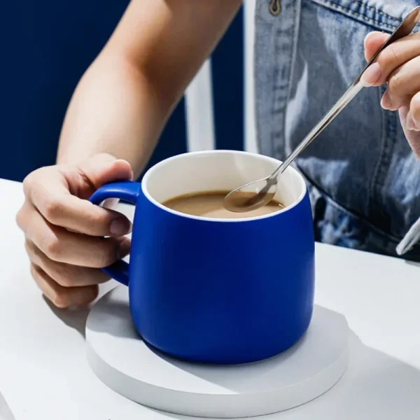 500ml Ceramic Coffee Mug with Spoon Gift Package Klein Blue Splash Ink Porcelain Mug Breakfast Oatmeal Cup Festival Gift 3