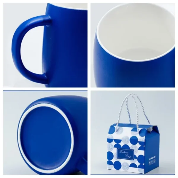 500ml Ceramic Coffee Mug with Spoon Gift Package Klein Blue Splash Ink Porcelain Mug Breakfast Oatmeal Cup Festival Gift 5
