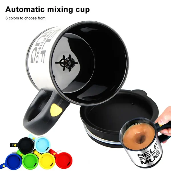 400ml Electric Mixing Cup Lazy Automatic Self Stirring Coffee Milk Drink Mug Blender Stainless Steel Juice With Lid 3