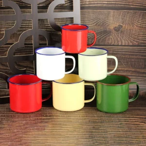 Enamel Coffee Mug Handmade Tea Cup with Handle Retro Water Cup Large Capacity Tumbler Travel Cups Drinkware 1