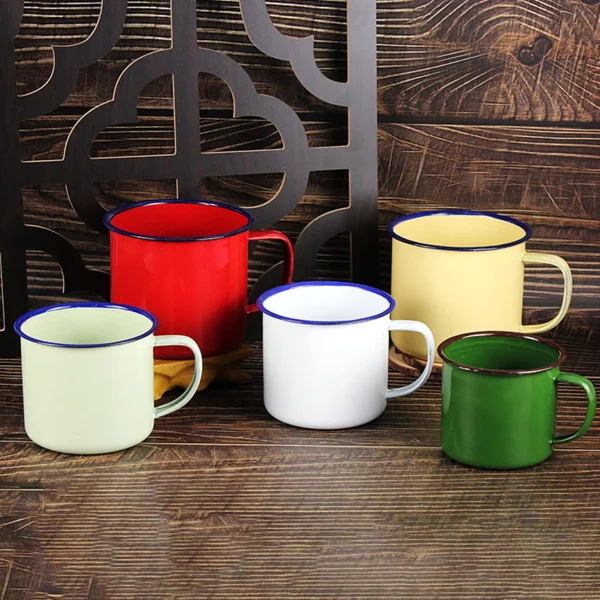 Enamel Coffee Mug Handmade Tea Cup with Handle Retro Water Cup Large Capacity Tumbler Travel Cups Drinkware 2