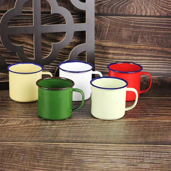 Enamel Coffee Mug Handmade Tea Cup with Handle Retro Water Cup Large Capacity Tumbler Travel Cups Drinkware 3