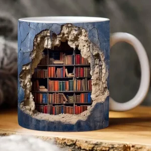 3D Bookshelf Mug, Library Shelf Cup, Book Lovers Ceramic Coffee Mug Cool Christmas Gifts For Readers Book Lovers Multi-Purpose 1
