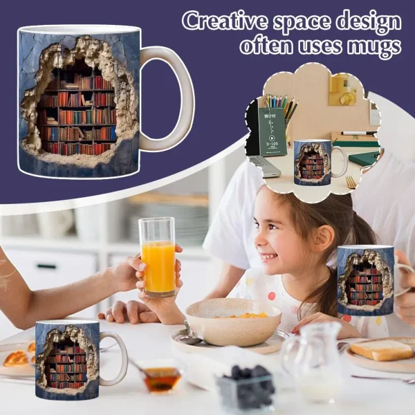 3D Bookshelf Mug, Library Shelf Cup, Book Lovers Ceramic Coffee Mug Cool Christmas Gifts For Readers Book Lovers Multi-Purpose 2