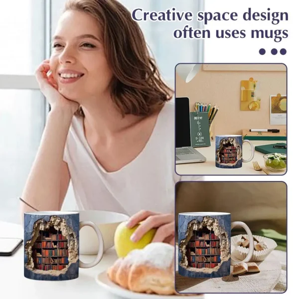 3D Bookshelf Mug, Library Shelf Cup, Book Lovers Ceramic Coffee Mug Cool Christmas Gifts For Readers Book Lovers Multi-Purpose 3