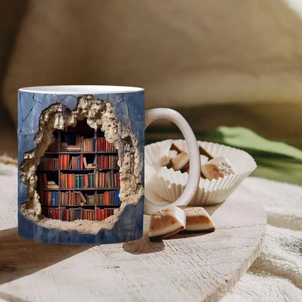3D Bookshelf Mug, Library Shelf Cup, Book Lovers Ceramic Coffee Mug Cool Christmas Gifts For Readers Book Lovers Multi-Purpose 4