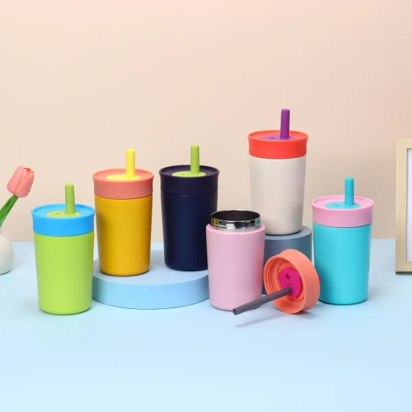304 stainless steel vacuum coffee cup mug in various colors, high-quality and portable, 12oz with a straw 1