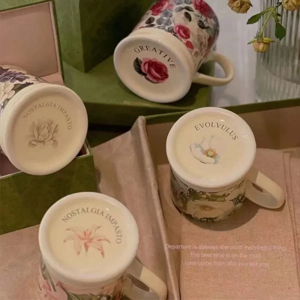 retro ceramic 380ml coffee mug office home water cup French romantic floral Milk cup 2
