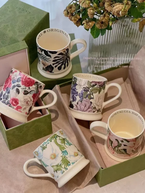 retro ceramic 380ml coffee mug office home water cup French romantic floral Milk cup 3
