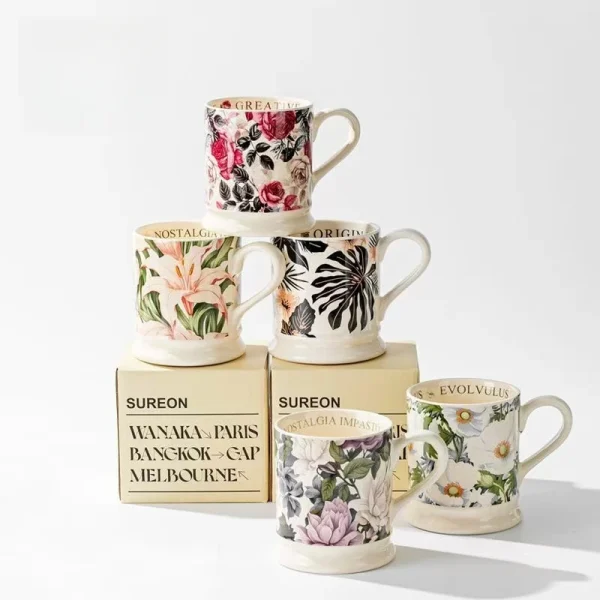 retro ceramic 380ml coffee mug office home water cup French romantic floral Milk cup 4