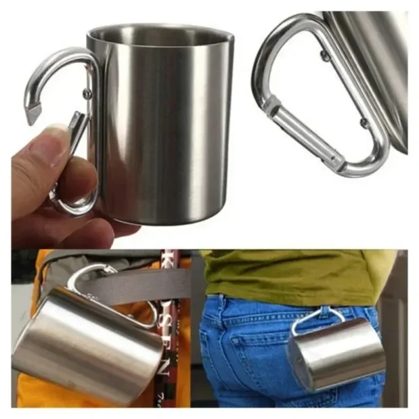 Home Outdoor Hanging Buckle Water Cup Travel Camping 201 Stainless Steel Coffee Mugs 220/300ml Camping Picnic Water Mugs 1