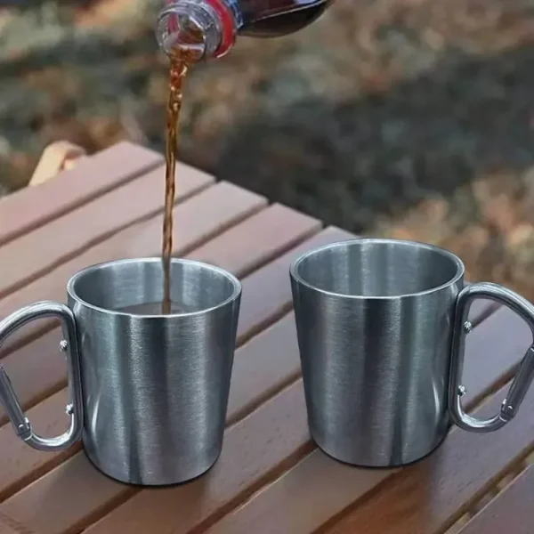 Home Outdoor Hanging Buckle Water Cup Travel Camping 201 Stainless Steel Coffee Mugs 220/300ml Camping Picnic Water Mugs 3