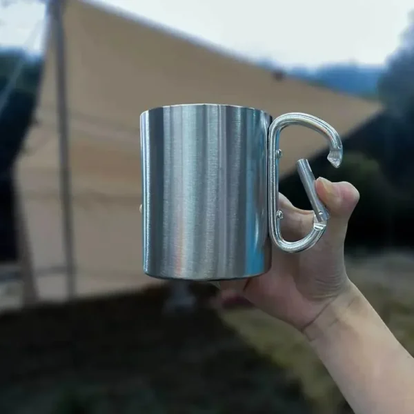Home Outdoor Hanging Buckle Water Cup Travel Camping 201 Stainless Steel Coffee Mugs 220/300ml Camping Picnic Water Mugs 4