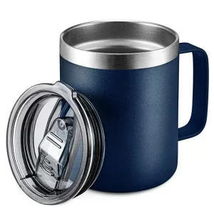 12oz Coffee Mug with Handle Sliding Lid,Stainless Steel Travel Tumbler Cup Double Insulated Camping Cup for Hot & Cold Drink Tea 1